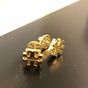Tory Burch Large Gold Logo Stud Earrings